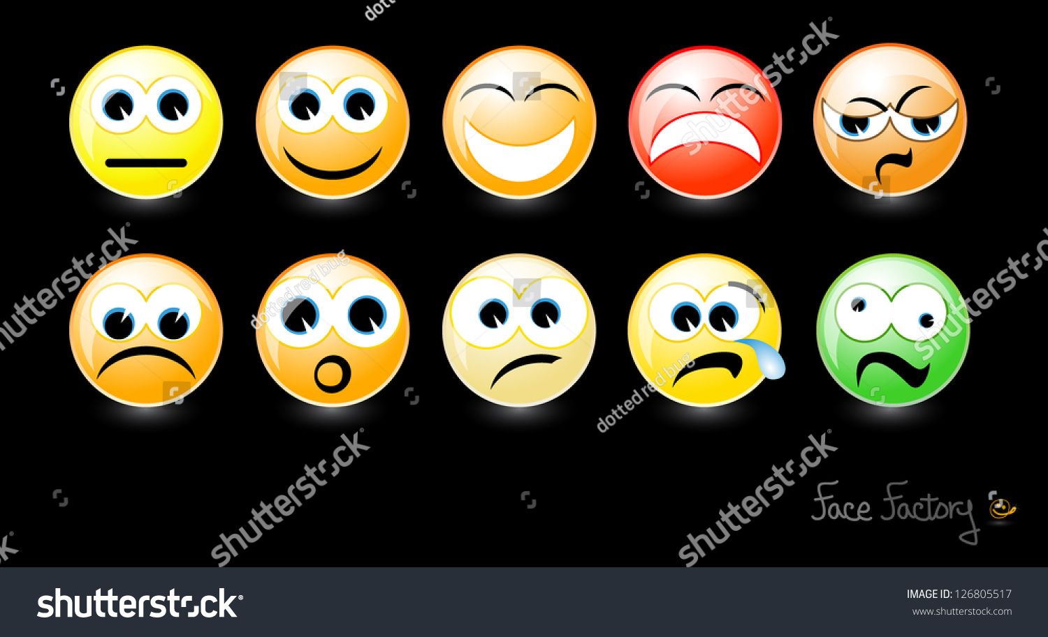 Set of smiley faces on black background