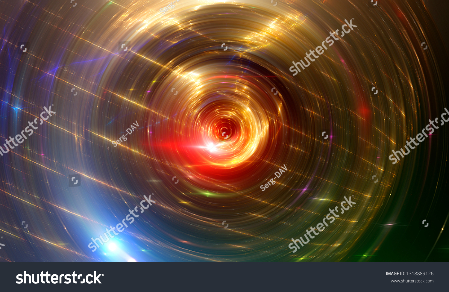 Multicolored background of the movement of circles and lines with stars. Illustration circles of traffic in the tunnel in space.