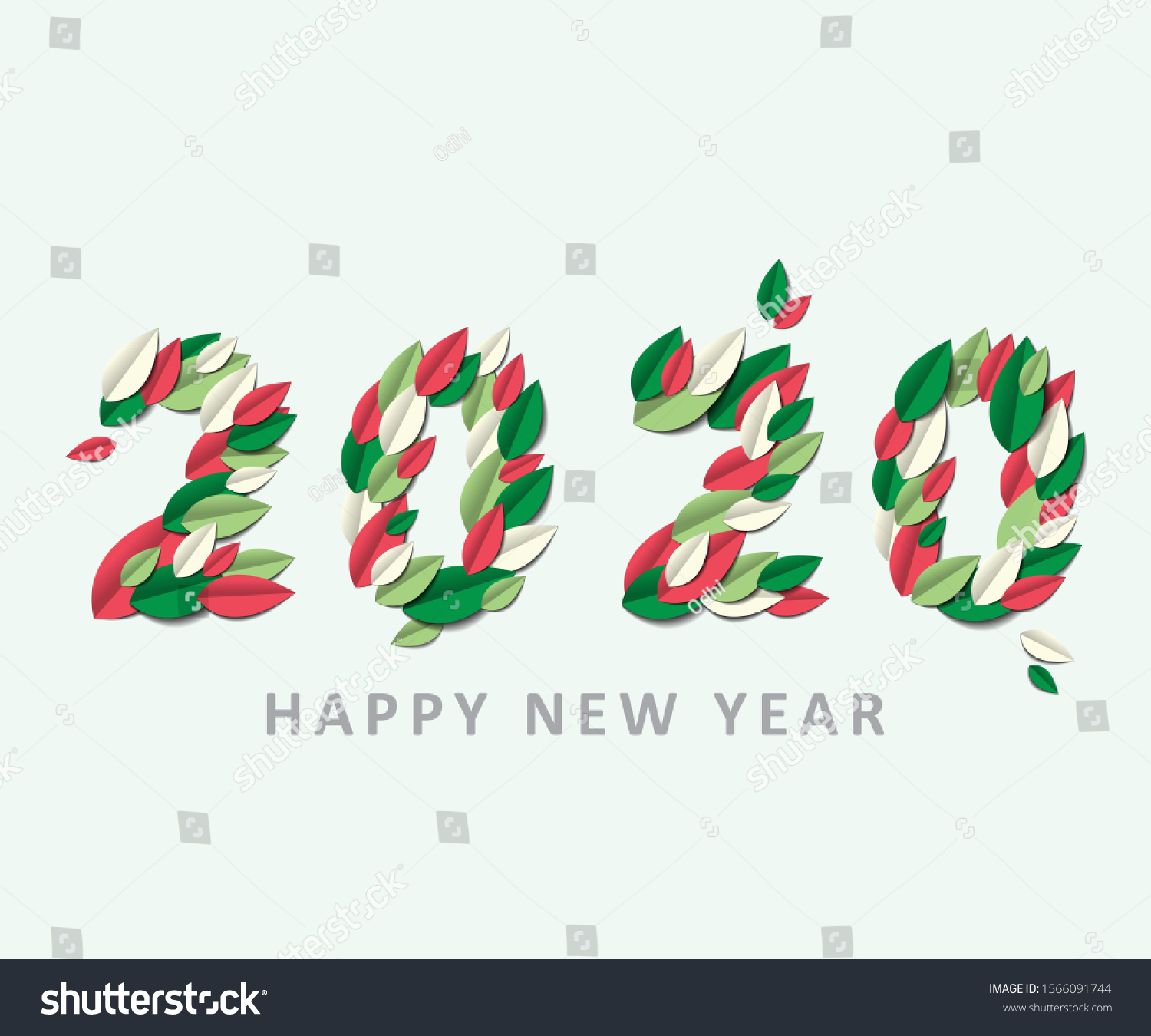 Happy 2020 New Year natural leave paper cut style for your seasonal holidays greetings and invitations  Christmas  flyers  themed congratulations and cards