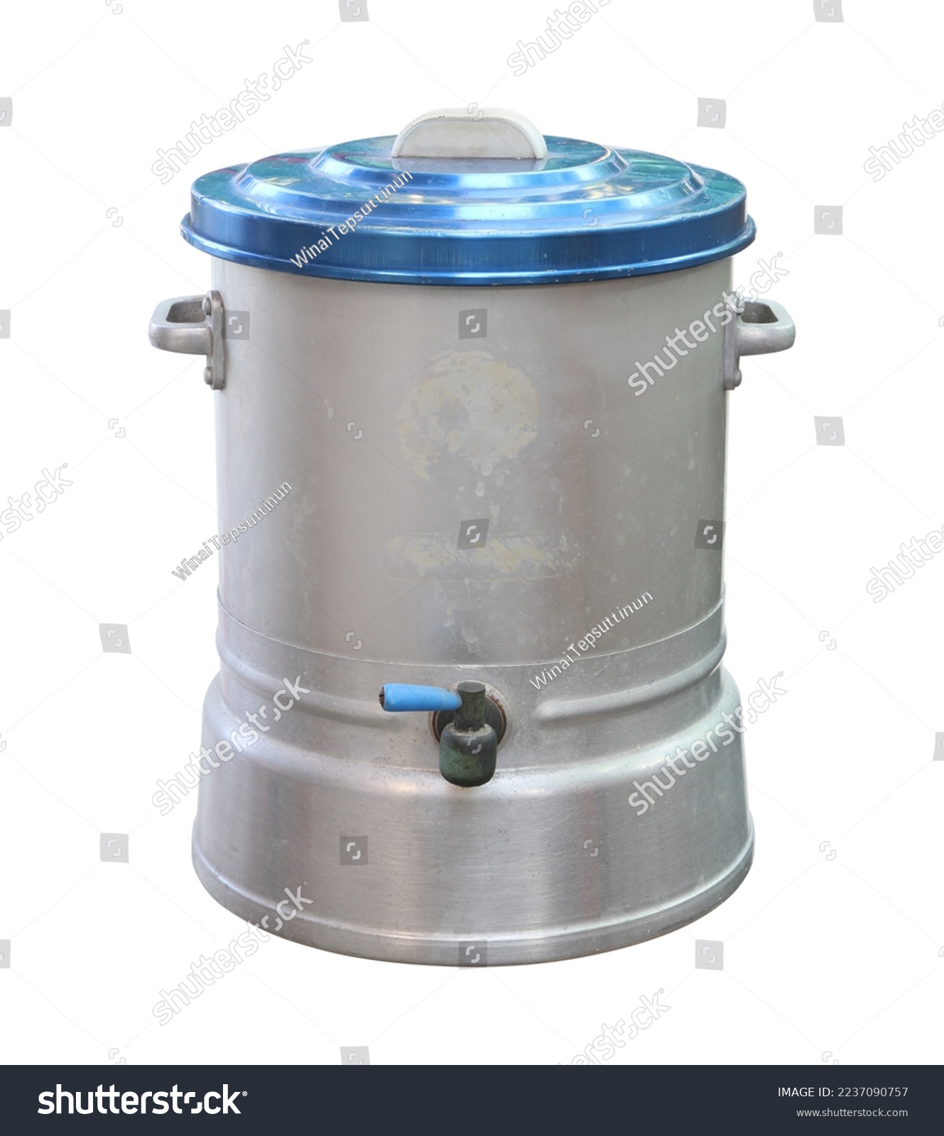 Vintage drinking tank aluminium water container (with clipping path) isolated on white background