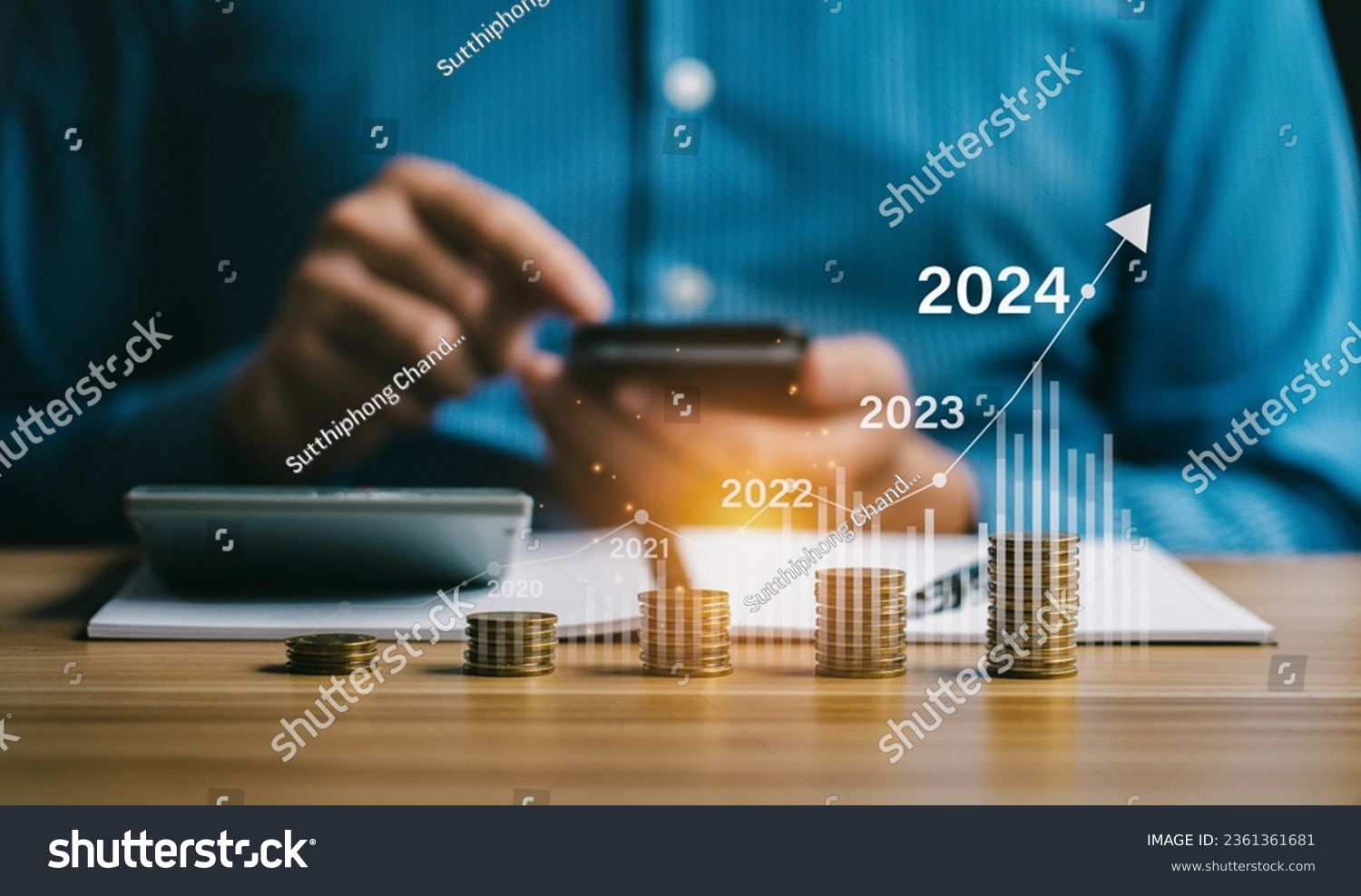financial business growth 2024 Businessman analysis profitability of working companies with digital augmented reality graphics Businessman calculating financial data for long-term investments