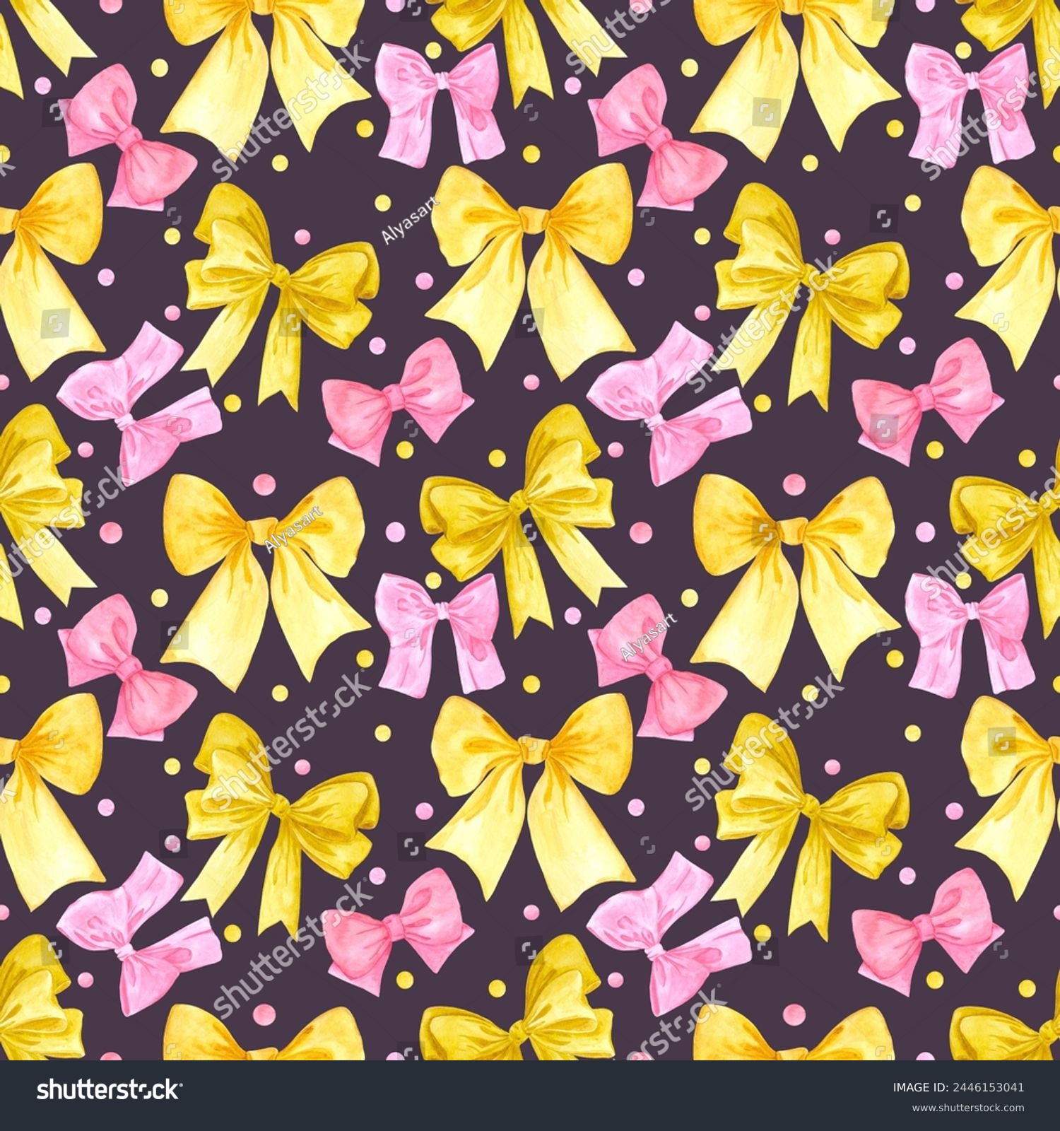 Hand drawn watercolor bows seamless pattern isolated on dark background. Can be used for textile  fabric and other printed products