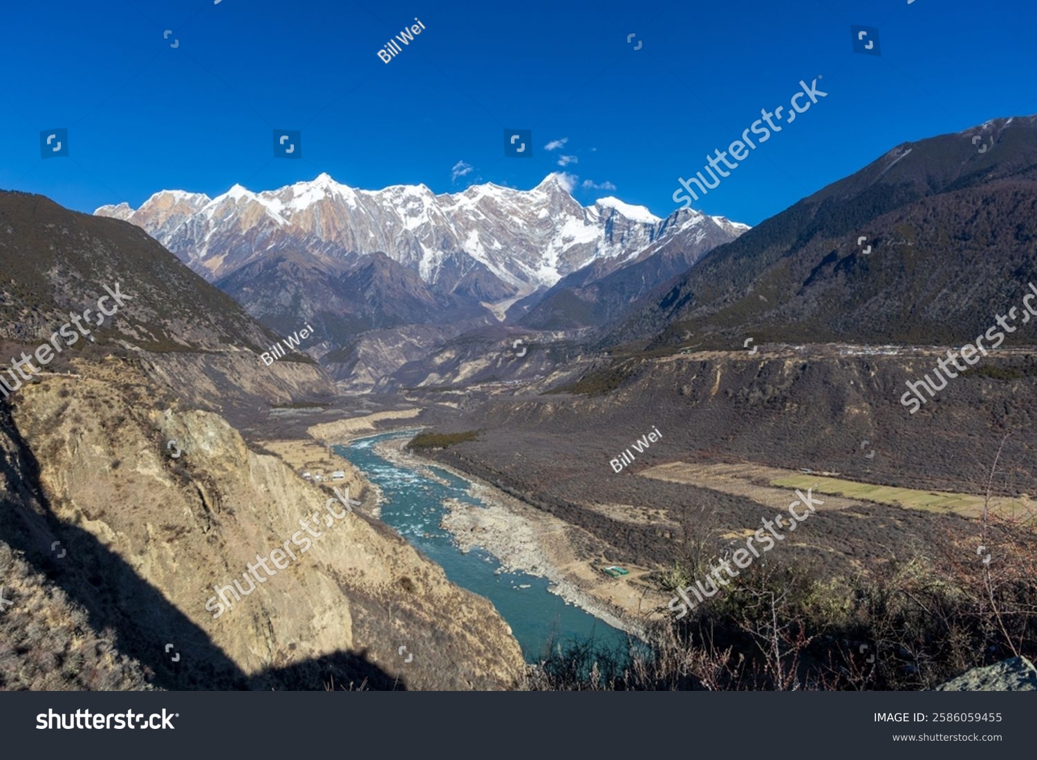 View of the Yarlung Zangbo River Grand Canyon and Mount Namjagbarwa in Nyingchi Tibet China