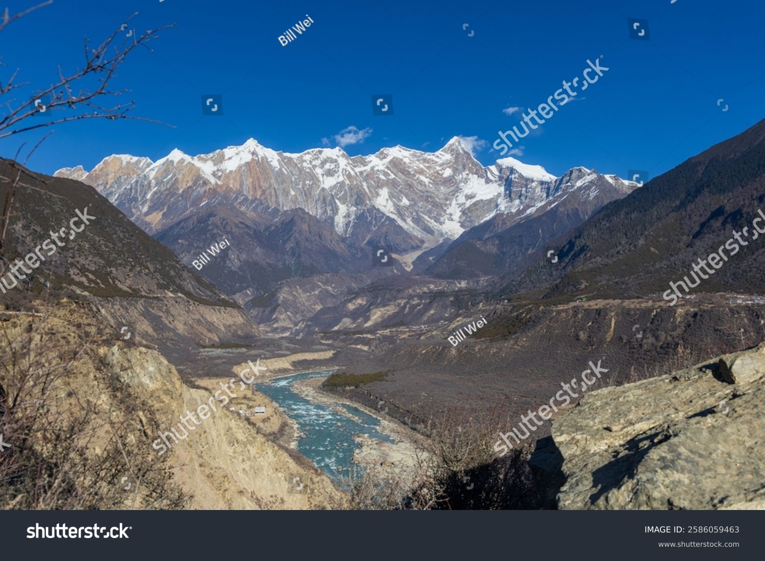 View of the Yarlung Zangbo River Grand Canyon and Mount Namjagbarwa in Nyingchi Tibet China