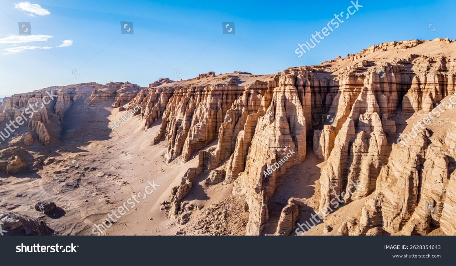 Spectacular yardang landform mountain in desert. Famous Dahaidao no man's land natural landscape in Xinjiang  China.