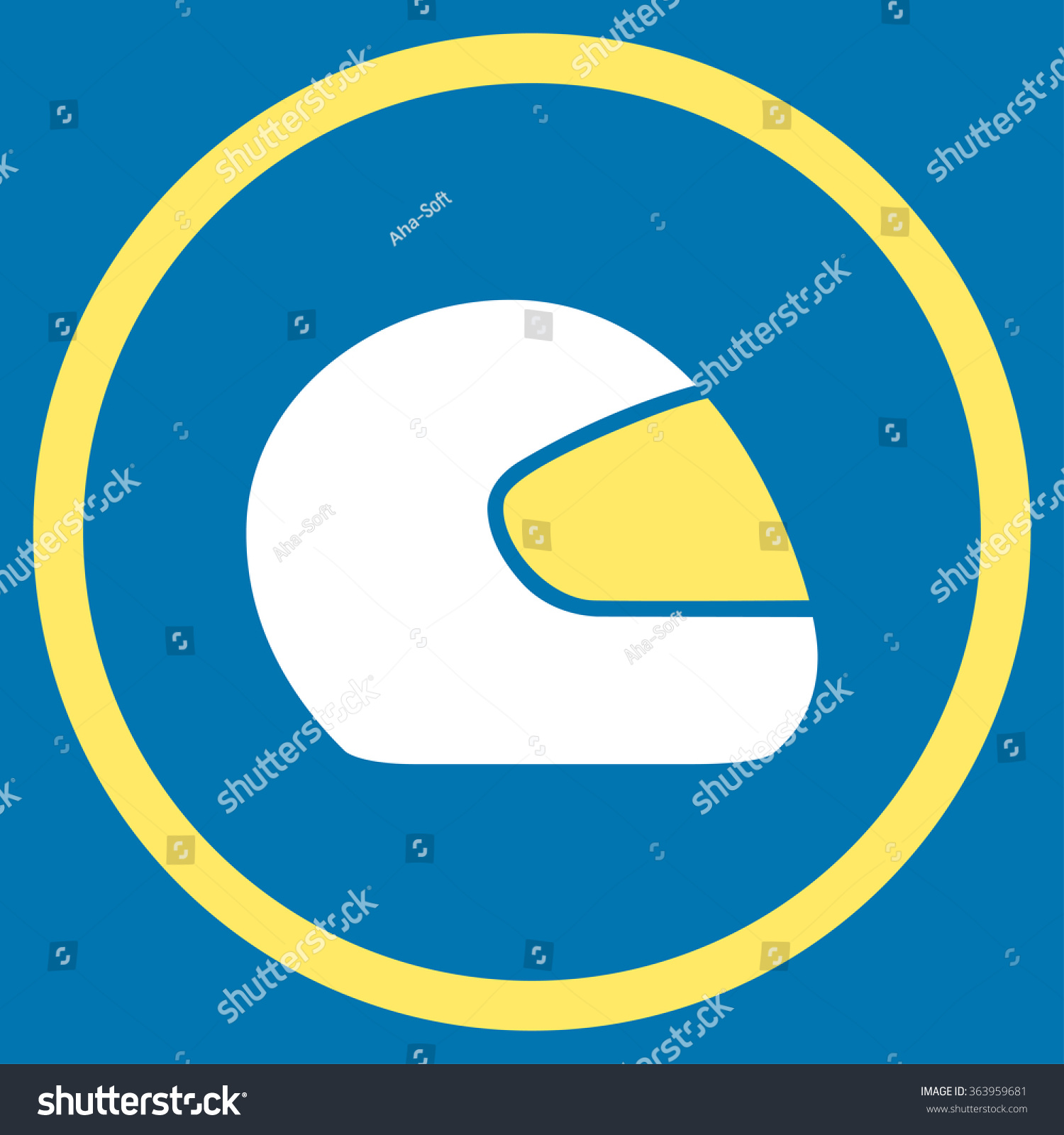Motorcycle Helmet vector icon. Style is bicolor flat circled symbol  yellow and white colors  rounded angles  blue background.