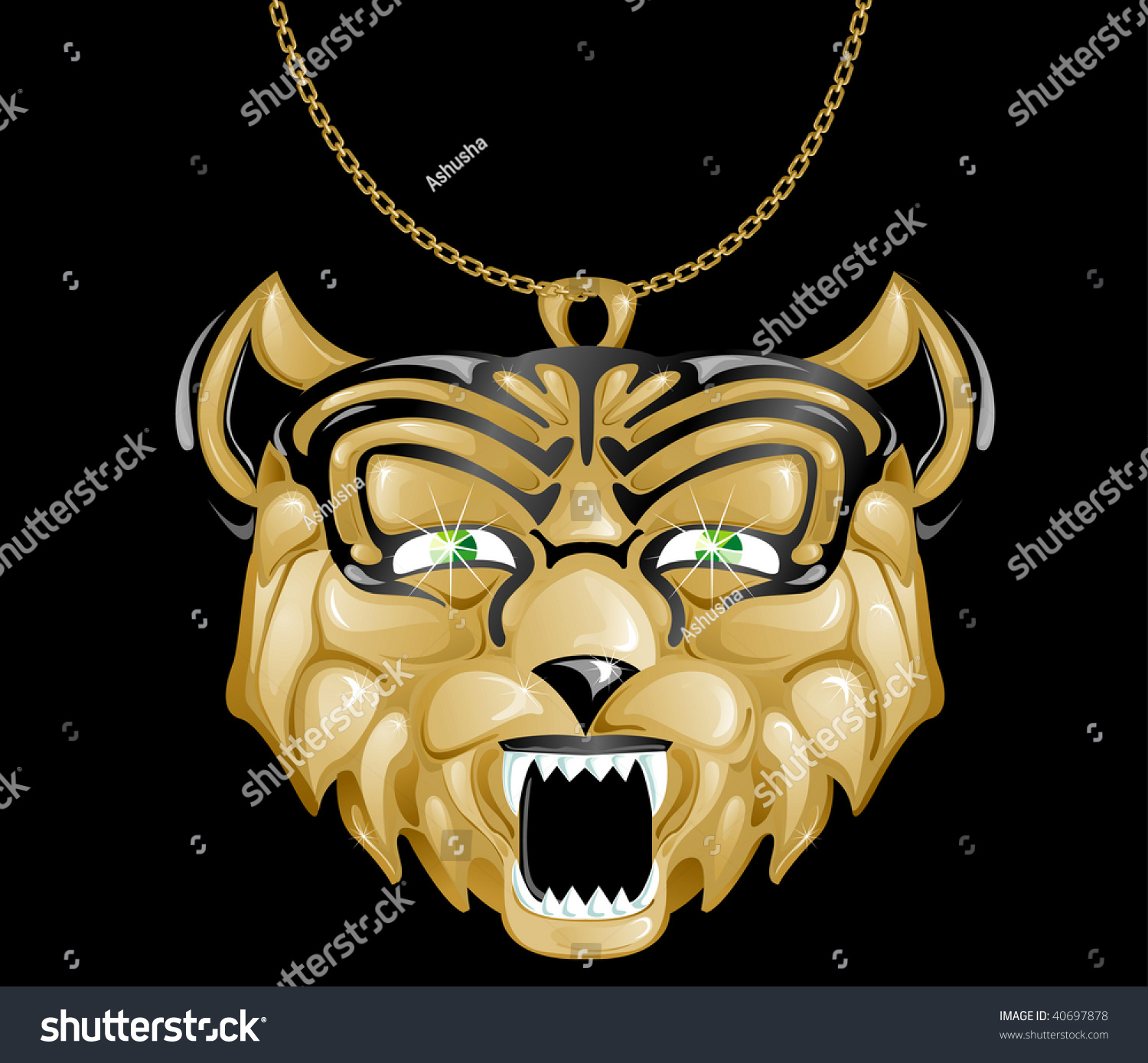 Gold pendant a tiger with emerald eyes