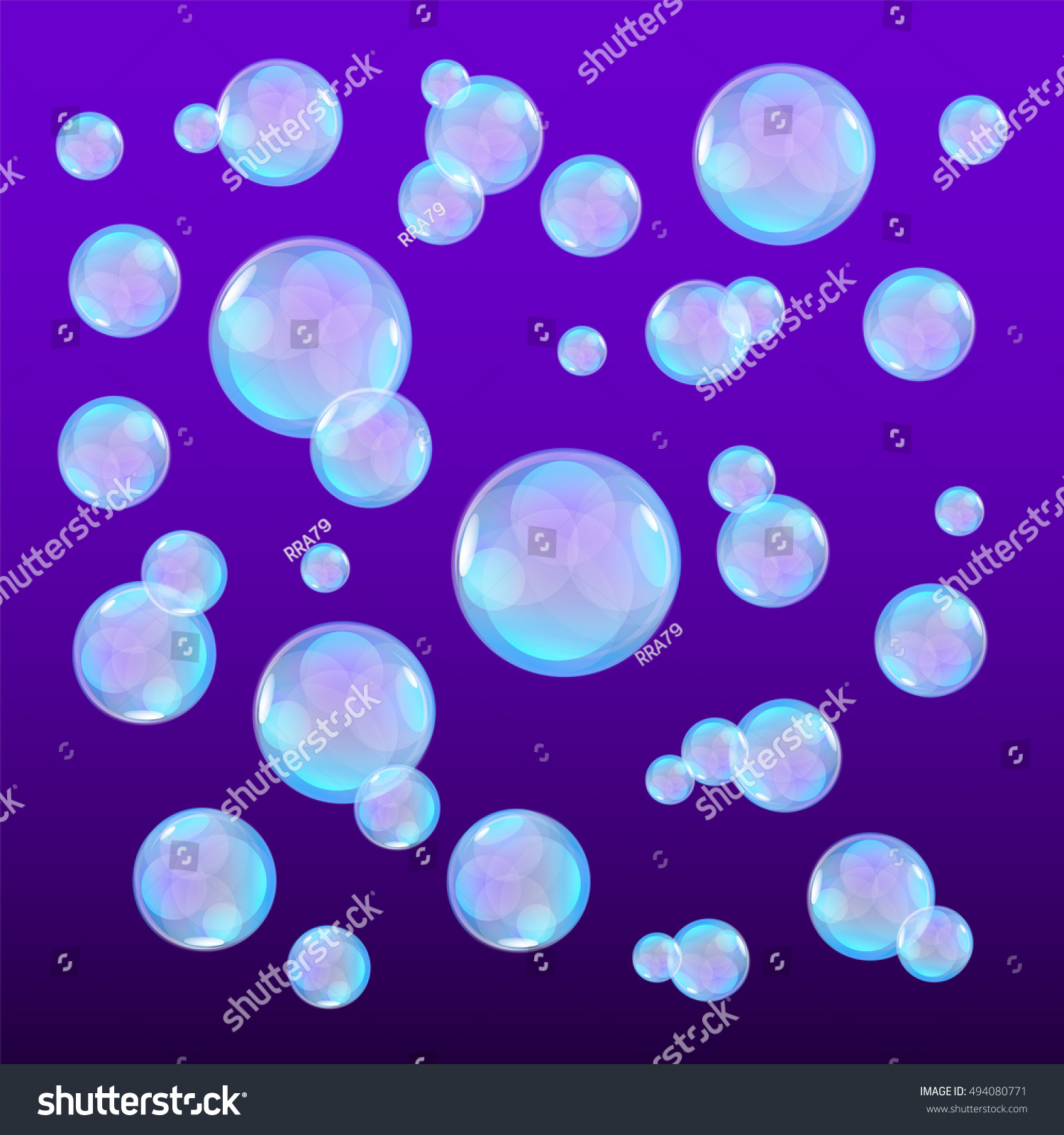 Bubbles in water on violet background horizontal seamless pattern. Circle and liquid  light design  clear soapy shiny  illustration art