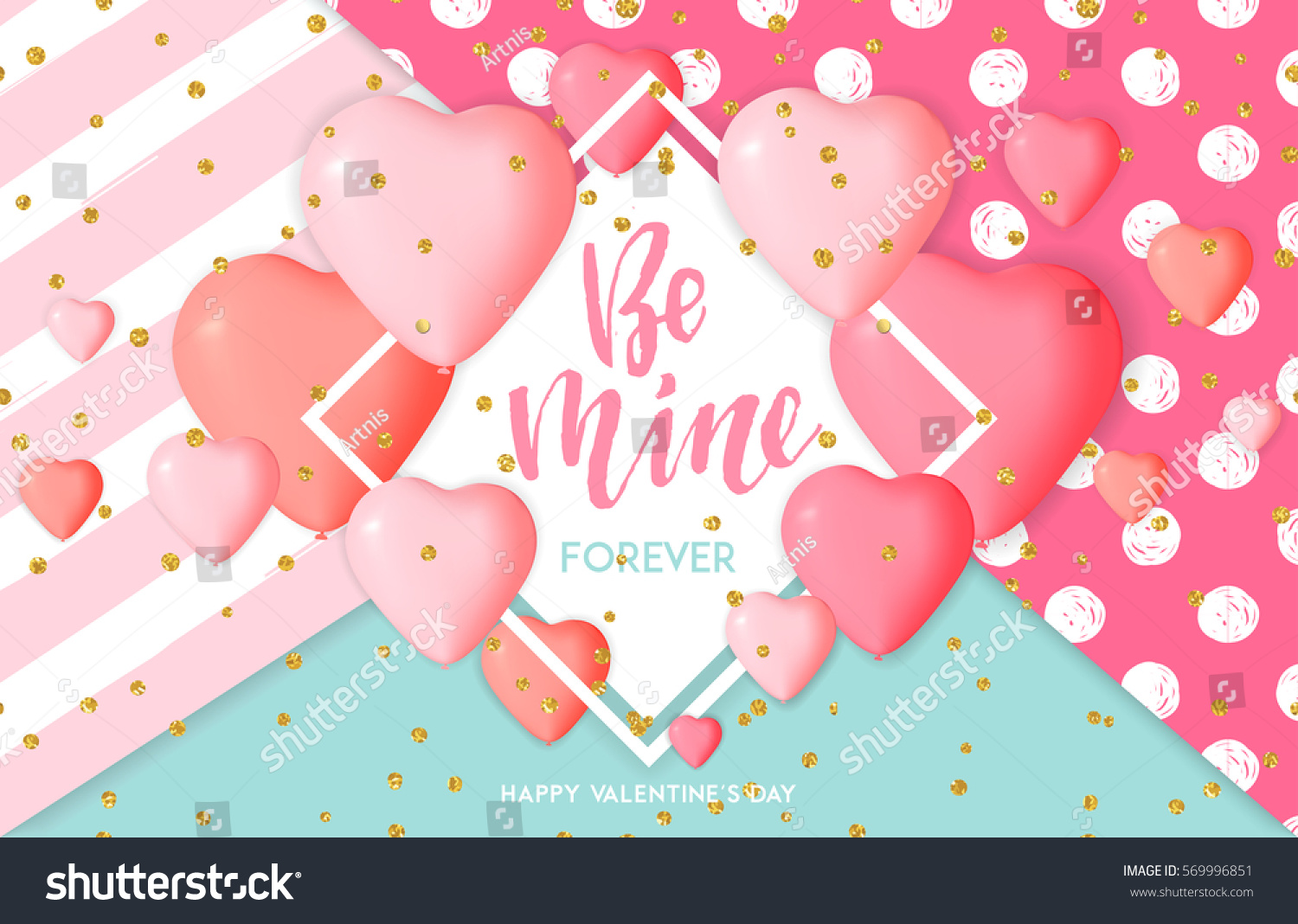 Happy Valentine's day card template with cute and fancy pink heart balloons with lettering. Background  poster  advertising  sale  postcard  e-card  wallpaper  flyers  invitation  brochure  banners.