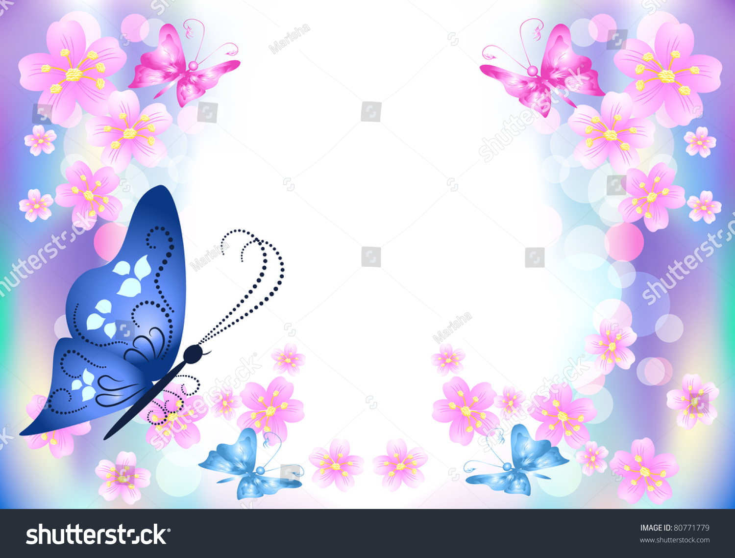Floral background with butterflies for an insert of the text
